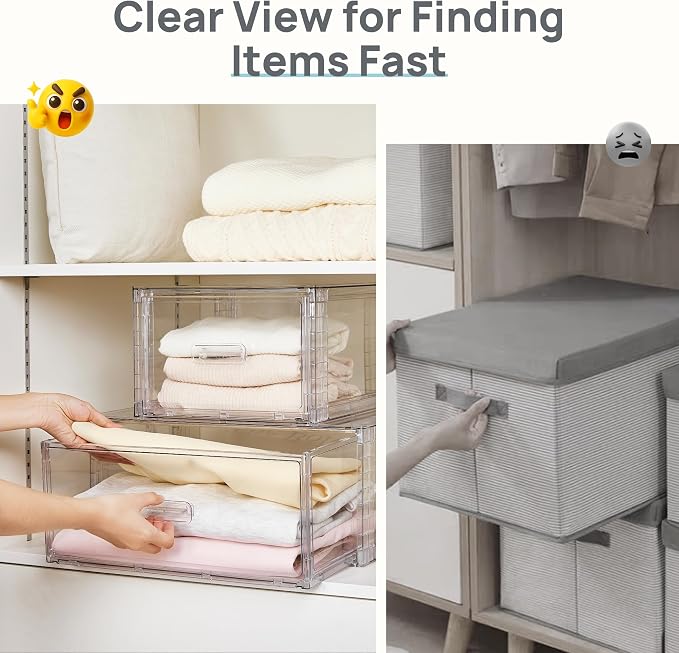 Vtopmart 2 Pack Clear Stackable Storage Drawers 15QT, Easily Assemble Closet Organizers,Plastic Storage Bins for Bathroom,Cabinet,Kitchen Pantry,Under Sink Organization(Medium)