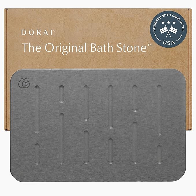 Dorai Home Stone Bath Mat - Premium Diatomaceous Earth Bath Floor Mats with Non-Slip Base, Fast-Drying Modern Shower Mat for Bathroom | Rain Slate