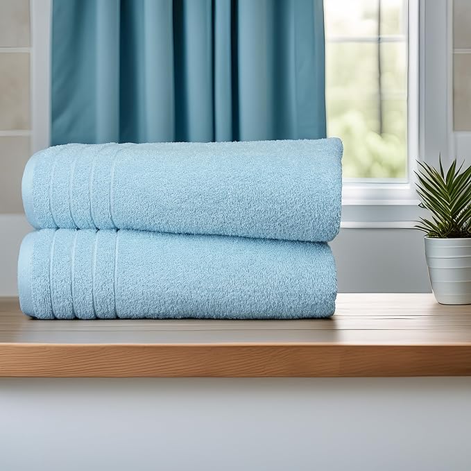 Tens Towels 4 Piece Extra Large Bath Towels 30 x 60 Inches, Sky Blue | 100% Cotton, Larger & Lighter Weight, Quicker to Dry, Super Soft and Absorbent, Perfect for Bathroom