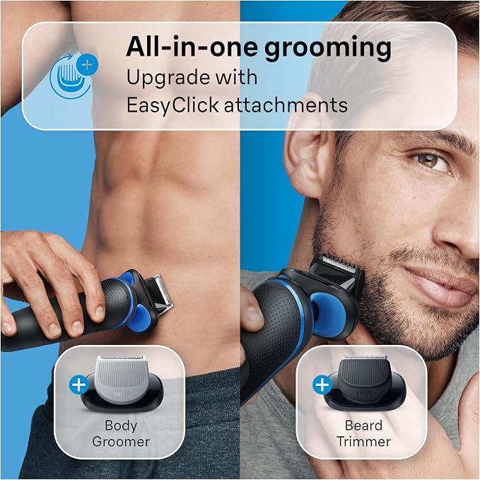 Braun Electric Shaver for Men, Series 5 5150cs, Wet & Dry Razor, Turbo Shaving Mode, Foil Shaver, with Beard Trimmer, Body Groomer and Charging Stand, Blue
