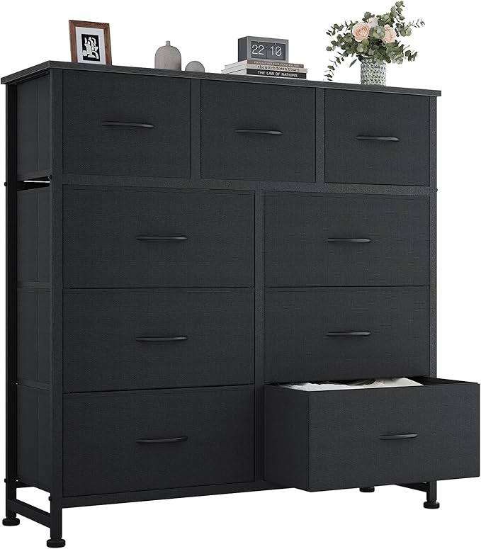 OLIXIS 9 Drawers Storage Organizers Units, Closet Organizers and Storage for Clothes, Fabric Storage Drawer for Living Room, Chest of Dresser in 39.4" D x 11.8" W x 39.9" H, Black