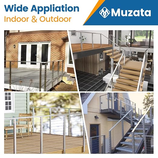 Muzata 6'6" Stainless Steel Handrail Brushed Rectangular Handrail Top Rail Cable Railing System Deck Stair Indoor Outdoor, HT10 SL4