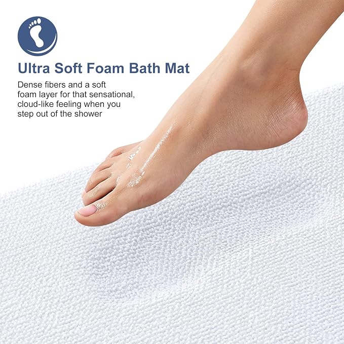 OLANLY Memory Foam Bathroom Runner Rugs 47x20, Absorbent Long Mat, White | Soft Quick Dry Bath Mat Rugs, Non-Slip, Machine Washable Mat for Bathroom Floor, Tub and Shower, Home Decor Accessories