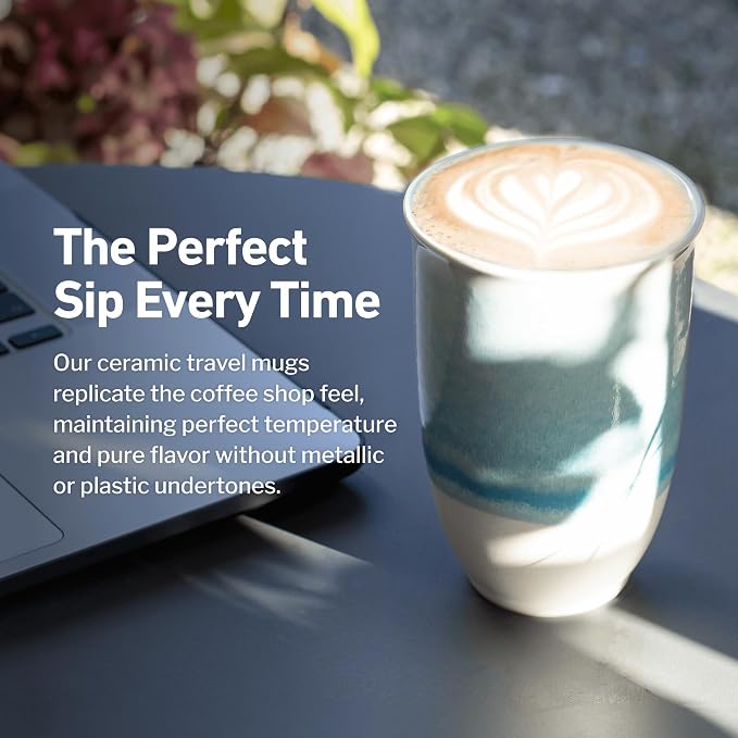 NOVA CERAMICS Travel Mug - Portable Coffee To Go Mug Microwave & Dishwasher Safe Coffee Cups Reusable - Gifts For Women Men Him Her 12oz - Lagoon