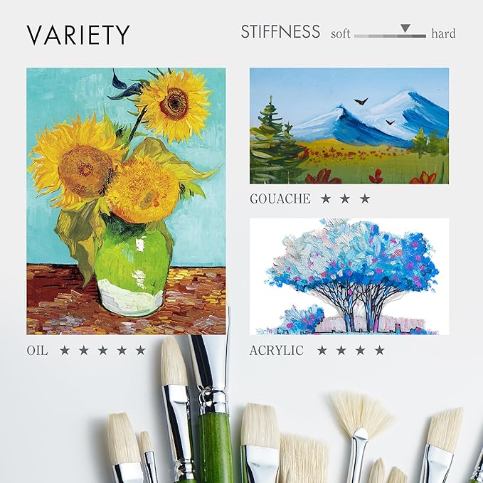 ARTIFY 15-Piece Professional Oil Paint Brush Set - Natural Hog Bristle, No-Shedding, Handcrafted by Masters for Oil/Acrylic/Gouache/Watercolor Painting (Includes Carrying Case)