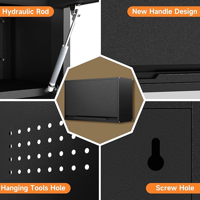 Coolsun Garage Wall Cabinet with Up-Flip Door, 19.7" H Metal Wall Cabinet | Wall Mounted Metal Storage Cabinet for Kitchen,Garage,Basement,Ware House Assembly Required (Black Gray 31.5" W)