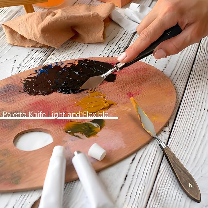 Oil Paint Brush Set, 15Pcs Fuumuui Professional Paint Blending Brushes Natural Badger Bristle with Flat, Fan, Angle, Round, Filbert for Acrylic Oil Painting with 2pc Palette Knife