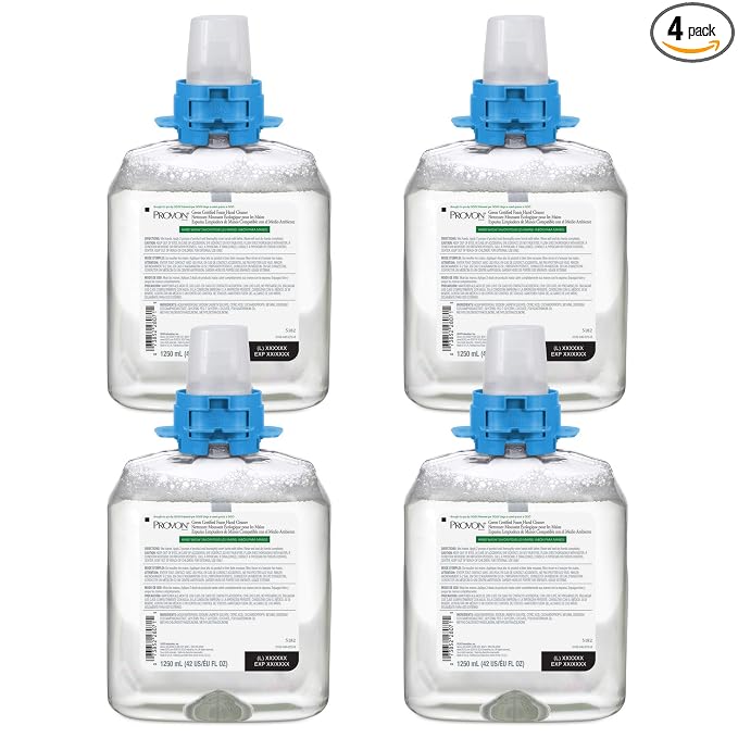 GOJO PROVON FMX Green Certified Foam Hand Cleaner 1250 mL Hand Cleaner Refill for PROVON FMX Push-Style Dispenser (Pack of 4) - 5182-04