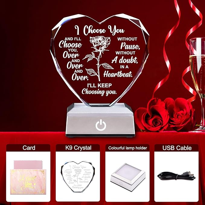 ZHSHWAT Mothers Day Gifts for Wife,I Love You Gift for Her Crystal Multicolor Nightlight Gifts for Wife Girlfriend from Husband Boyfriend, Anniversary Christmas Birthday Gifts for Women