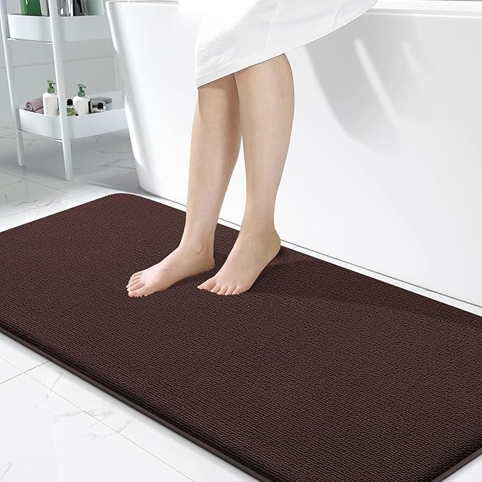 OLANLY Memory Foam Large Bathroom Rugs 50x30, Absorbent Bath Mat, Brown | Soft Quick Dry Bath Mat Rugs, Non-Slip, Machine Washable Mat for Bathroom Floor, Tub and Shower, Home Decor Accessories