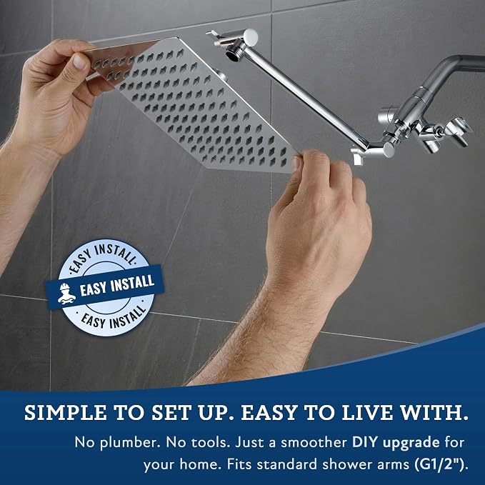 G-Promise All Metal 10" Dual Square Shower Head Combo | Rain Shower Head | Handheld Shower Wand | Adjustable | Smooth 3-Way Diverter | 71" Extra Long Hose - A Bathroom Upgrade (Chrome)