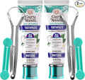 GuruNanda Hydroxyapatite Toothpaste for Whitening with Neem & Xylitol, SLS & Fluoride Free Formula with Tongue Scraper & Squeezer - Freshens Breath, Fights Plaque - Natural CocoMint Jasmine, Pack of 2