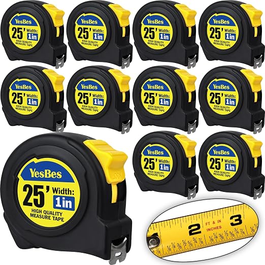 10 Pack Bulk Tape Measure 25 FT with Fractions 1/8, Easy Read Retractable Measuring Tape, Great for House Construction and Carpenter