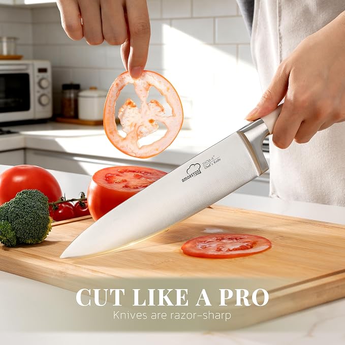 Knife Set, Kitchen Knives Set with Block and Sharpener 14 Pcs Full Tang Knives German Stainless Steel Dishwasher Safe Kitchen Utensils Set with Ergonomic Handle Gifts for Women