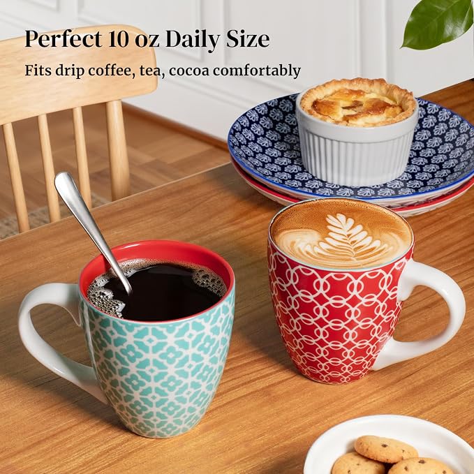 DOWAN Coffee Mugs Set of 6, 10 oz Porcelain Mugs, Cappuccino Cups, Ceramic Tea Cups with Handle for Men Women, Mug Gift Set, Housewarming Wedding Gift