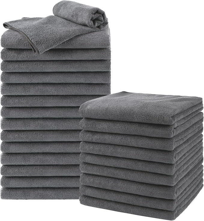 UNIMADE Salon Towels 24 Pack, Super Soft Microfiber Gym Towels | Highly Absorbent Hair-Drying Cloth for Gym, Bath, Spa Use and Home Beauty Care - Grey (16x29 inch)