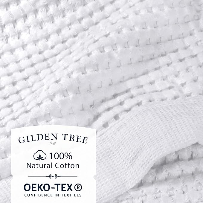 GILDEN TREE Waffle Towels for Bathroom Luxury 100% Cotton Bath Towels, Quick Dry Towel, Thin Super Absorbent Lint Free Shower Towels, Bath Towels Set of 2, Modern Style (White)