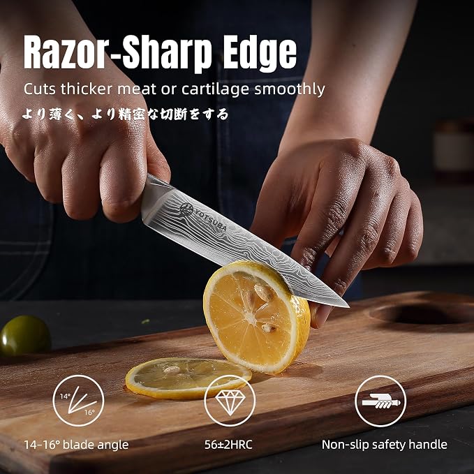 YOTSUBA 5 Inch Kitchen Utility Knife, Japanese Petty Knife – Ergonomic Rosewood Handle, Full Tang, Razor Sharp High Carbon German Steel Paring Knives, Premium Gift