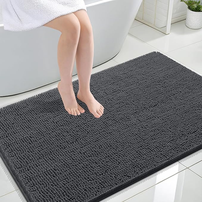 OLANLY Large Bathroom Rugs 44x32, Extra Soft Absorbent Chenille Bath Rugs, Rubber Backing Quick Dry, Machine Washable Bath Mats for Bathroom Floor, Tub and Shower, Home Decor Accessories, Dark Grey
