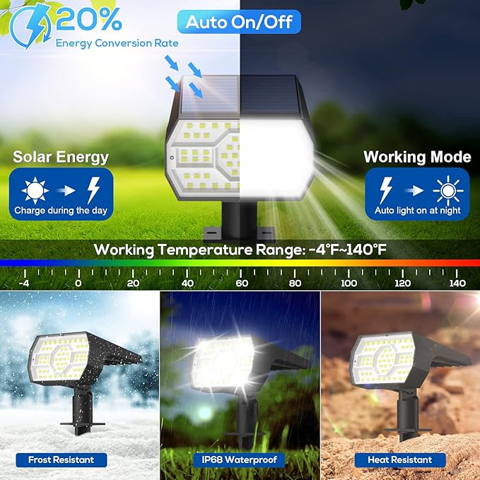 NYMPHY Solar Lights Outdoor Waterproof - 6 Pack (Cool White) | 56 LED 3 Lighting Modes IP68 Waterproof Solar Powered Garden Yard Spot Solar Lights for Outside Landscape