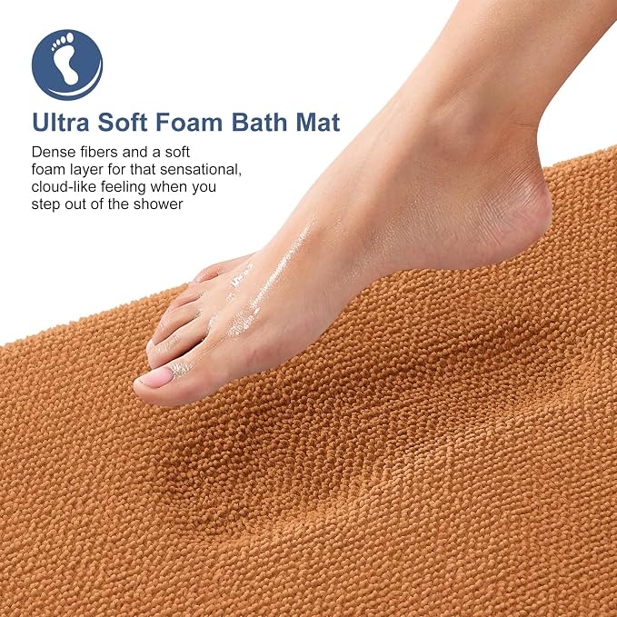 OLANLY Thick Memory Foam Bathroom Rugs 30x20, Soft Absorbent Bath Mat, Clay | Quick Dry Bath Mat Rugs, Non-Slip Mats, Machine Washable Carpet for Bathroom Floor, Tub and Shower, Home Decor Accessories