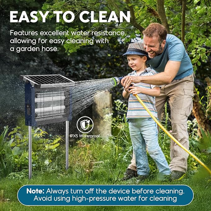 Solar Bug Zapper Outdoor, Waterproof Mosquito Zapper Outdoor Solar Powered, 4500V Electric Bug Zapper Indoor w/Smart Light Sensor, Mosquito Trap Fly Zapper for Patio Kitchen Garage Yard Camping