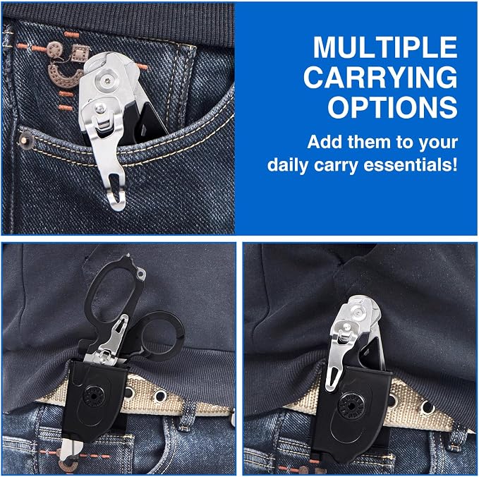 Heavy Duty 6 in 1 Multifunctional Trauma Shears Foldable | Stainless Steel emergency response scissors | Survival Shears with Holster | Medical Trauma shears Tactical With Strap Cutter | Black
