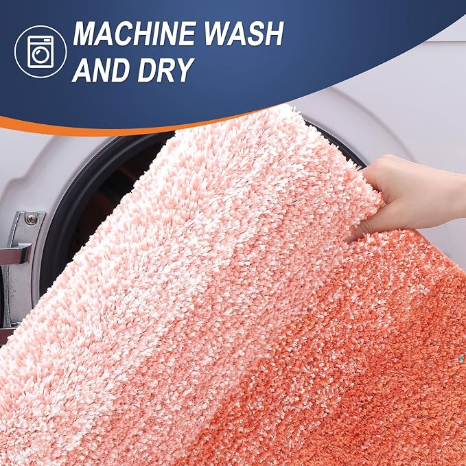 OLANLY Large Bathroom Rugs Mat 44x32, Extra Soft Absorbent Microfiber Bath Rugs, Rubber Backing, Quick Dry, Machine Washable Bath Mats for Bathroom Floor, Tub and Shower, Home Decor Accessories, Coral