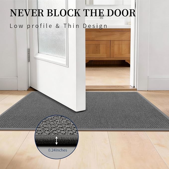 YIHOUSE Dark Gray Bathroom Rugs Sets 2 Piece, Quick Dry Thin Bath Mat, Non Slip Absorbent Machine Washable, Bath Rugs for Bathtub Sink Home Decor (17"x24" + 17"x32")