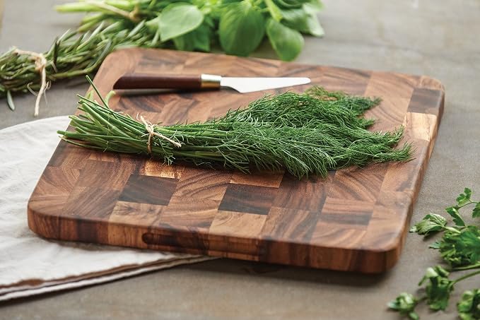 Ironwood Oslo End Grain Square Utility Cutting Board, 12 Inch Square Acacia Wood Cutting Board | Dice, Prep & Serve | Great for Meat & Veggies | Beautiful Acacia Wood | Knife Friendly End Grain Board | Charcuterie Board