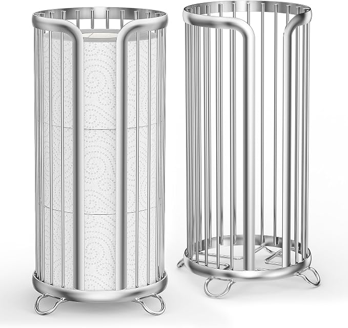Toilet Paper Holder Stand, Freestanding Toilet Paper Storage,2 Pack,Silver | Waterproof Raised Feet,Rustproof,Fit 3 Mega Rolls,No Drilling No Assemble,Minimalistic Storage,Space-saving Renter Friendly