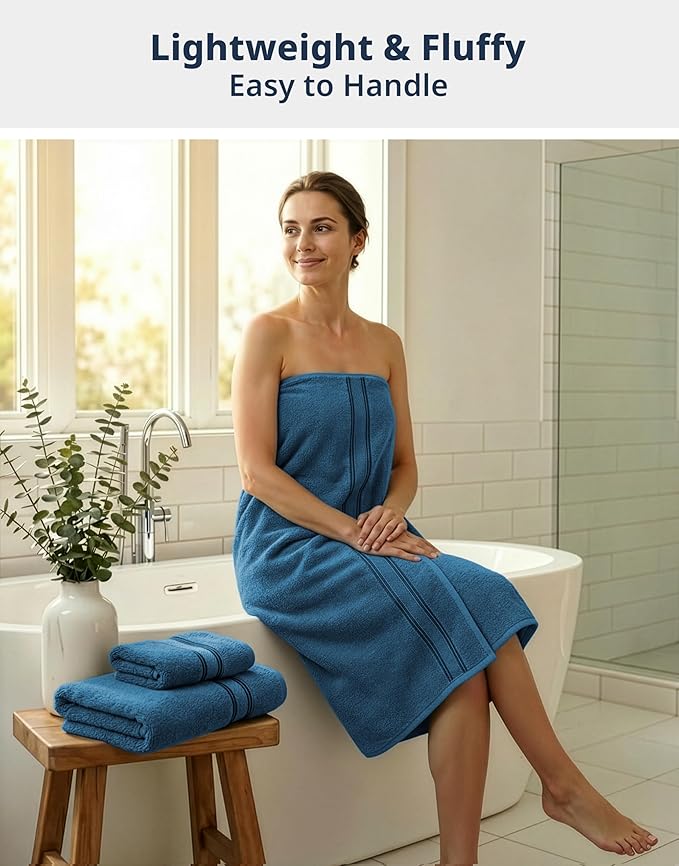 LANE LINEN Luxury 6-Piece Bath Towel Set - 100% Cotton, Quick-Dry, Super Absorbent, Zero Twist - Includes 2 Bath Towels, 2 Hand Towels, 2 Washcloths - Sea Port