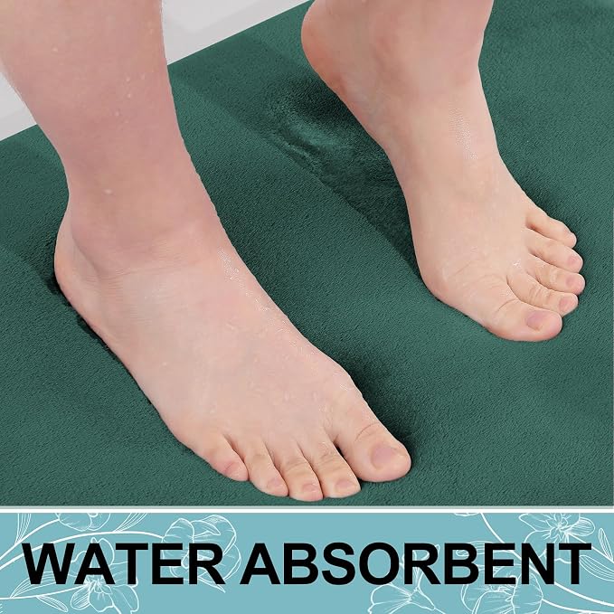 Smiry Memory Foam Bath Mat 30x20, Extra Soft and Absorbent Bathroom Mats, Non Slip Washable Carpet for Floor, Shower and Tub, Green