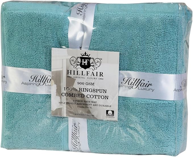 HILLFAIR 900 GSM-Hotel-Spa Tub-Shower Bath Floor Towels - (2 Pack, Sea Green, 21 Inch by 34 Inch) - 100% Cotton Floor Towels Machine Washable Cotton Terry Bath mat Rugs - 2 piece Towel Set