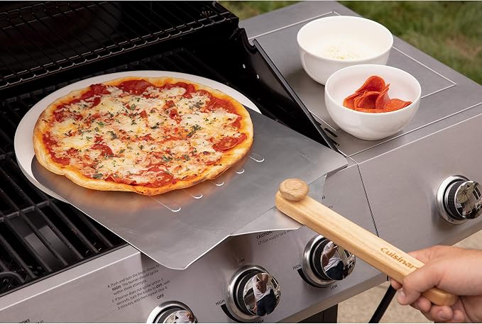 Cuisinart 3 Piece Deluxe Pizza Grilling Pack, 14” Round Pizza Stone for Oven and Grill, Includes Cutter and Foldable Stainless Steel Peel, Complete Set to Build Your Own Pizzas at Home