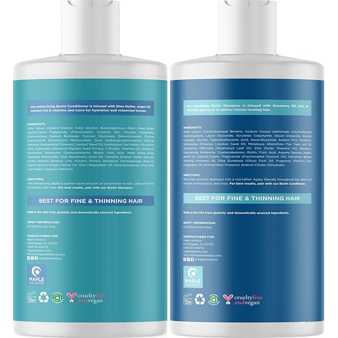 Rosemary Biotin Shampoo and Conditioner Set - Volumizing Shampoo and Conditioner for Thinning Hair for Women & Men with Nourishing B Vitamins - Color Safe Sulfate Paraben & Silicone Free (16 Fl Oz)