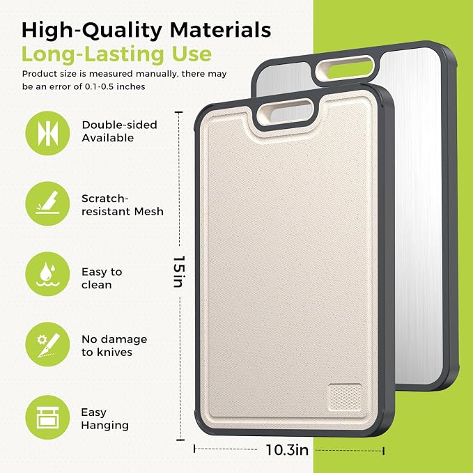 Titanium Cutting Board for Kitchen, Cutting Board Double Sided Food Grade, Pure Titanium/PP, Easy to Clean Large Size 15”×10.3”