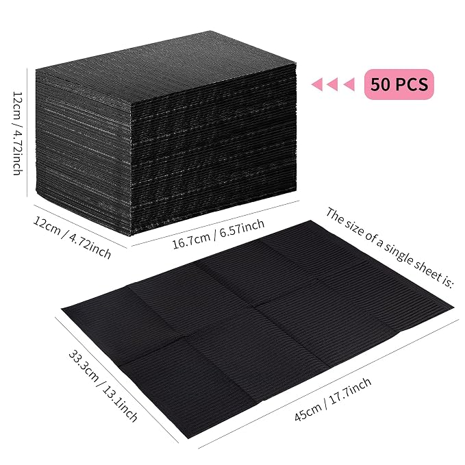 50pcs Disposable Nail Mats Foldable Nail Paper Towels, Table Acrylic Nail Practice Sheet, 3 Ply Waterproof Clean Nail Table Practice Mat for Salon Manicure Tattoo,Nail Art Accessories 13"x18" (Black)