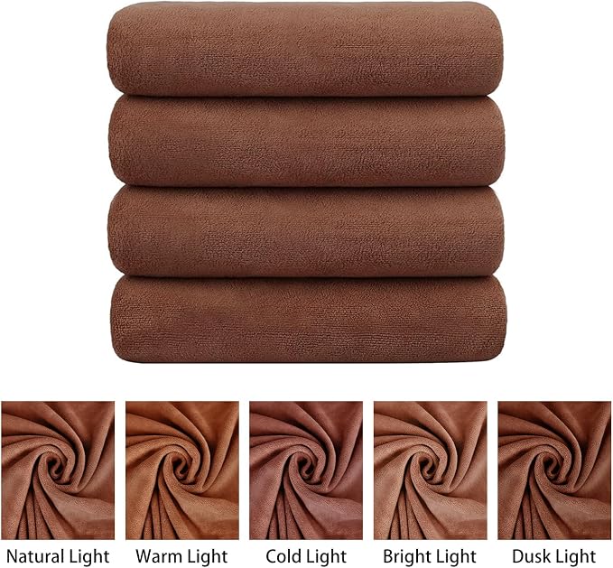 JML Microfiber Bath Towels, 30" x 60", 4 Pack, Brown | Oversized, Soft, Super Absorbent, Fast Drying Bathroom Towel Set for Sport, Fitness, Yoga
