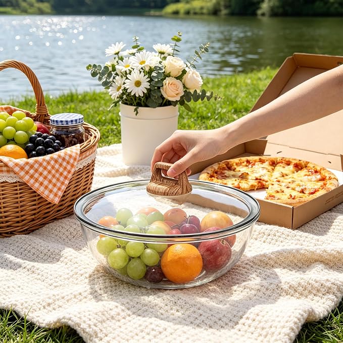 6.5 Qt Large Glass Mixing Bowl with Glass Lid, Clear Glass Bowl for Sourdough Salad Bowls with Lid & Square Handle,Thickened Glass Big Mixing Bowls Cooking Bowl for Food Prep, Kitchen,Dinner