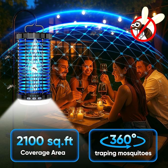 CreateFun Bug Zapper Outdoor, 2026 Upgraded 3 in 1 Rechargeable Bug Zapper with 5000mAh Battery & LED Night Light, 4000V Cordless Waterproof Mosquito Zapper for Outside,Patio,Backyard,Garden Black 01