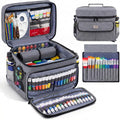 JJRING Versatile Acrylic Paint Organizer Bag With Adjustable Dividers For Multi-Size Bottles, Art Supply Storage Case Features 12-Slot Brush Holder & Clear Zipper Pocket, Travel Craft Tote(Grey)