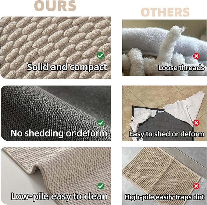 TYUU Bathroom Runner Rugs, Long Bath Mat Runner Washable Thin Quick Dry Low Pile Bathroom Runner Rugs Non Slip, Beige 24"x70"