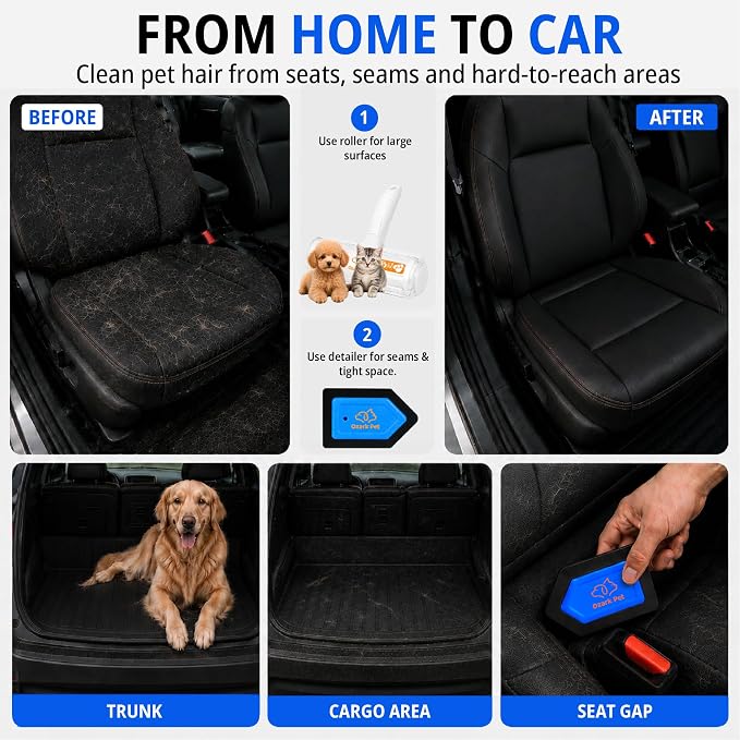 Grooming Brush for Dog/Cat with 2 Sided Grooming Brush for De-Shedding, De-Matting Reduces Shedding up to 95%, Great Short to Long Hair Small Large (Blue, Combo 4-in1 Large)