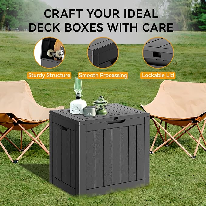 Deck Box, 32 Gallon Resin Indoor and Outdoor Storage Boxes Waterproof for Garden Tools, Pool Accessories Storage Bench, Patio Furniture and Cushions with Lockable Lid, Black