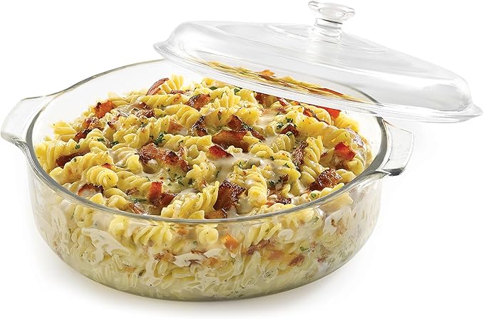 Libbey Round Casserole Dish with Lid, Elegant Glass Bakeware with Lids Stackable, Round Casserole Dishes for Oven, Refrigerator, Microwave, and More