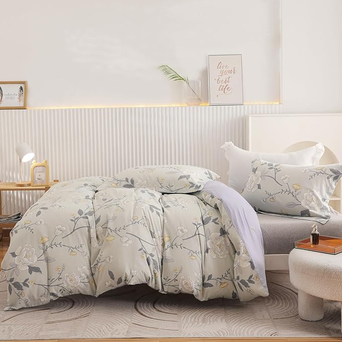 OAITE Duvet Cover King Size - 100% Cotton Comforter Cover Floral Duvet Cover Sets 3-PC, Breathable Duvet Cover with Zipper Closure & Corner Ties