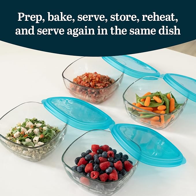 Libbey Serve It Glass Storage Bowls Set of 8 Stackable 6-Cup Food Storage Containers with Sung Fit Lids, Glass Bowls Set for Snacks, Leftover or Meal Prep