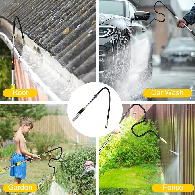Buyplus 22FT Reach Telescoping Gutter Cleaning Tools 4-16FT Rain Gutter Cleaner Tools From Ground with 3/4" Brass Garden Hose Shut Off Valve, Bendable Flexible Water Wand for Garden Hose, Window