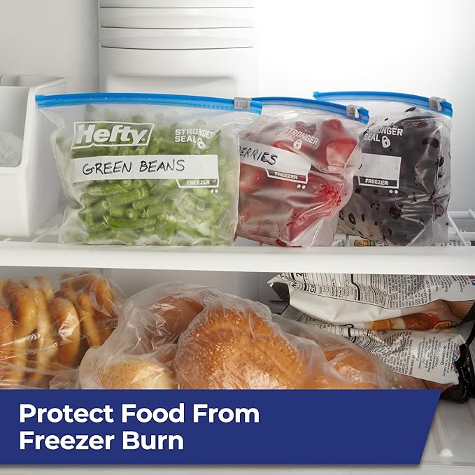Hefty Slider Freezer Kitchen Storage Bags, Quart Size, 15 Count